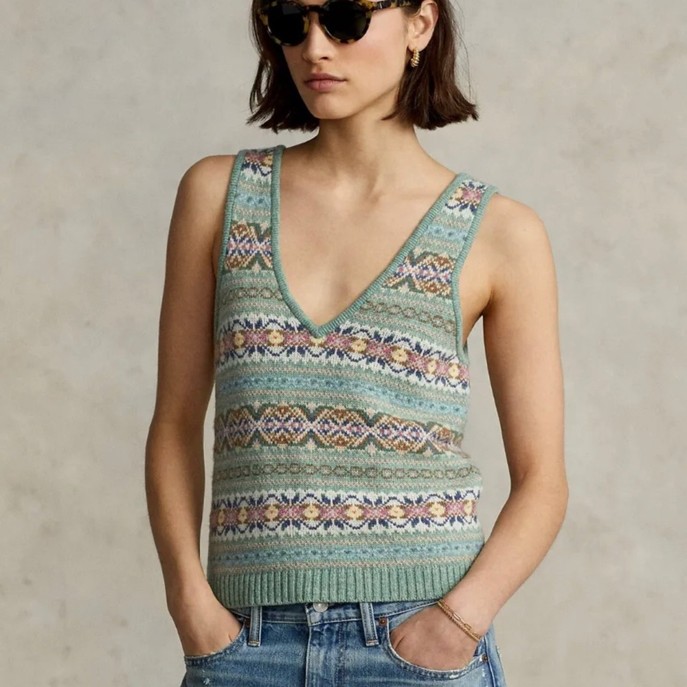 Polo Ralph Lauren Women Fair Isle V-neck Sweater Tank Top S